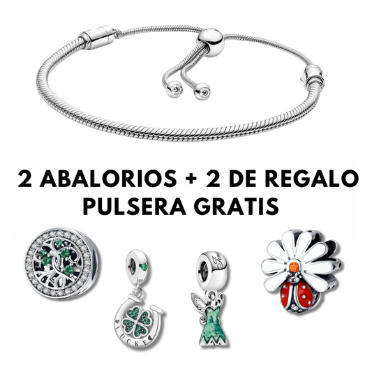 Pulsera y 2 Abalorios + REGALO de 2 ABALORIOS + Bolsa + Caja - Pack "Fortuna Encantada"